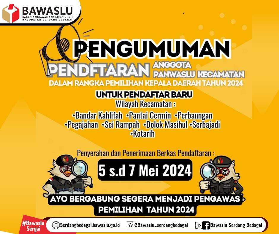 PENGUMUMAN PENDAFTARAN CALON ANGGOTA PANWASLU KECAMATAN